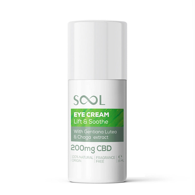 Eye cream bottle with 'Sool' branding on a white background