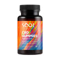 Bottle of SOOL CBD Gummies with colorful label on a white background