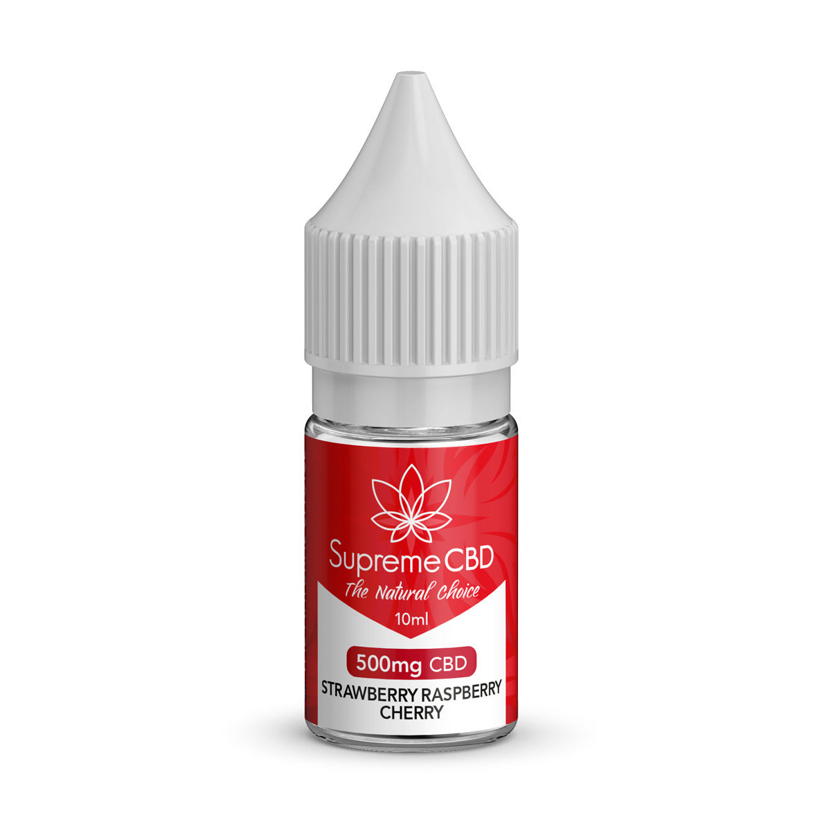 Supreme CBD strawberry raspberry cherry flavor bottle on a white background