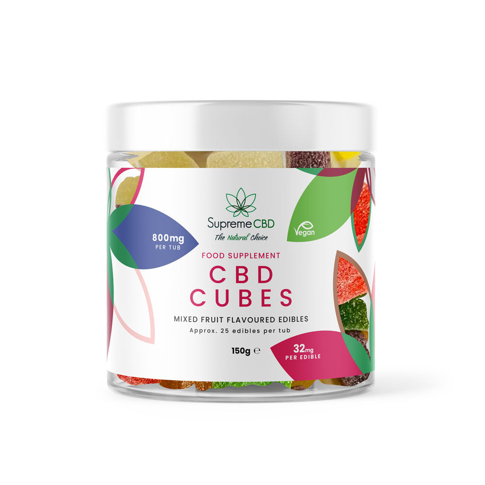Jar of Supreme CBD CBD Cubes on a white background