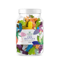 Jar of colorful gummy bears with a label for Supreme CBD on a white background
