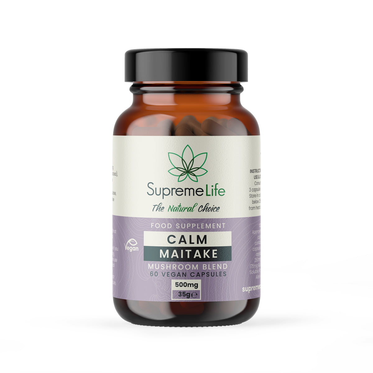 Supreme Life Calm Maitake supplement bottle on a white background