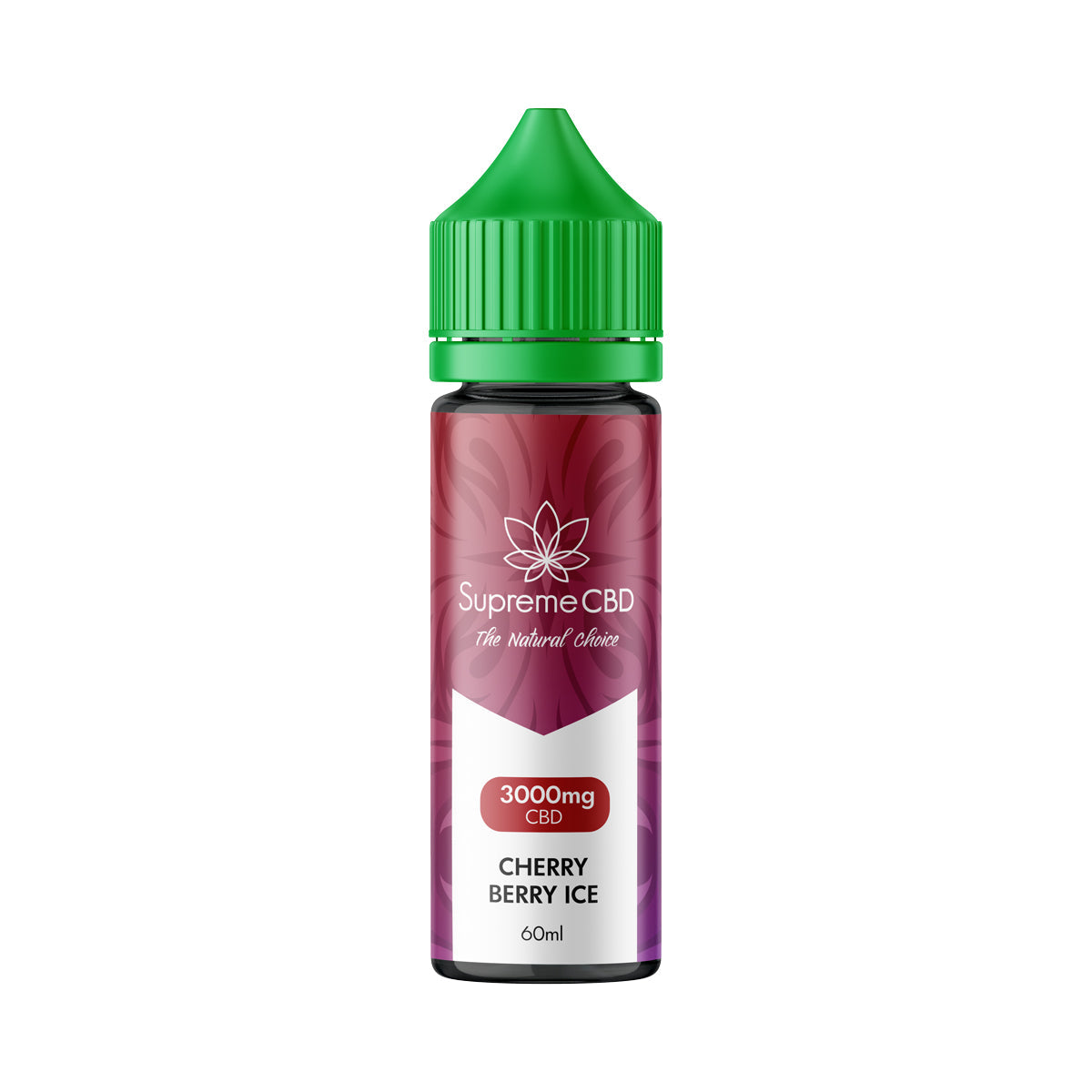 Supreme CBD Cherry Berry Ice vape juice bottle on a white background