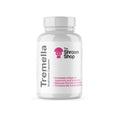 White supplement bottle labeled 'Tremella' from 'The Shroom Shop' on a white background