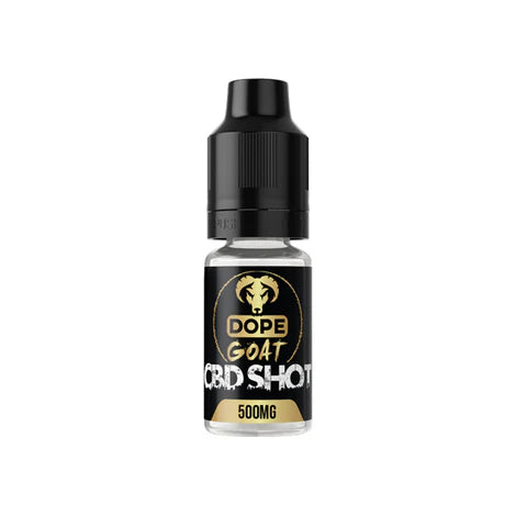 CBD shot bottle with 'Dope Goat' branding on a white background