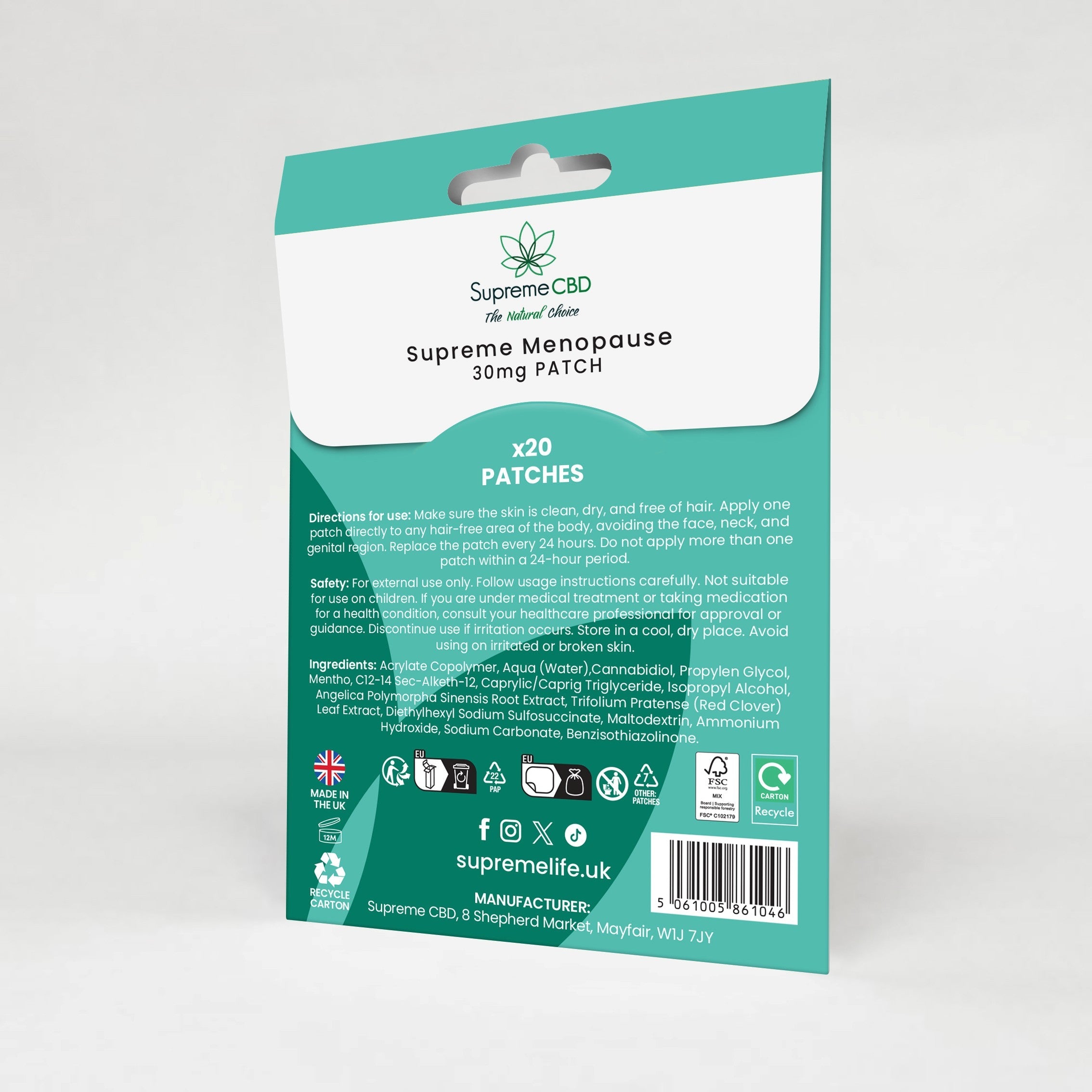 Supreme CBD Menopause Patches 30mg | CBD Hormonal Support Patches UK