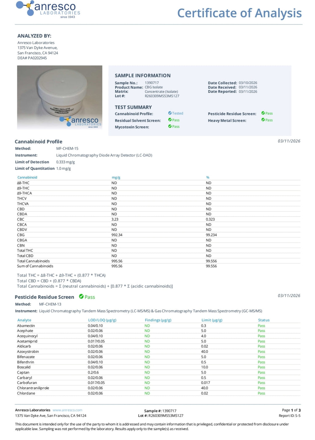 CBG (Cannabigerol) Isolate 99.55% | Ultra Pure THC-Free CBG Powder