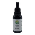 Bottle of full-spectrum FECO oil with a dropper on a white background