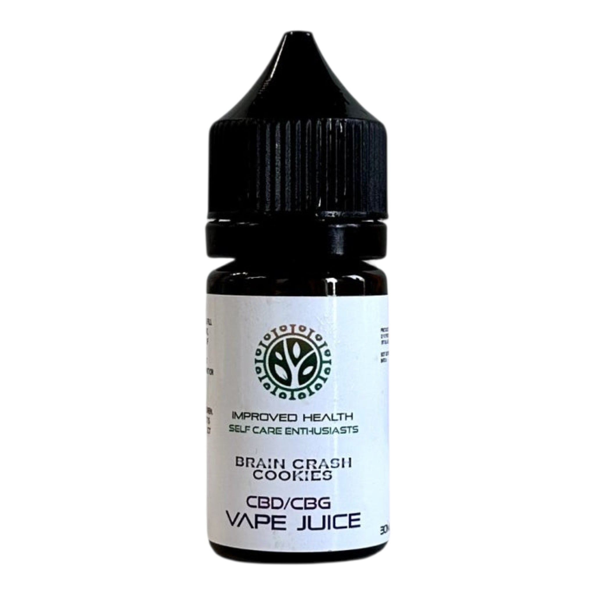 CBD/CBC vape juice bottle with a white label on a white background
