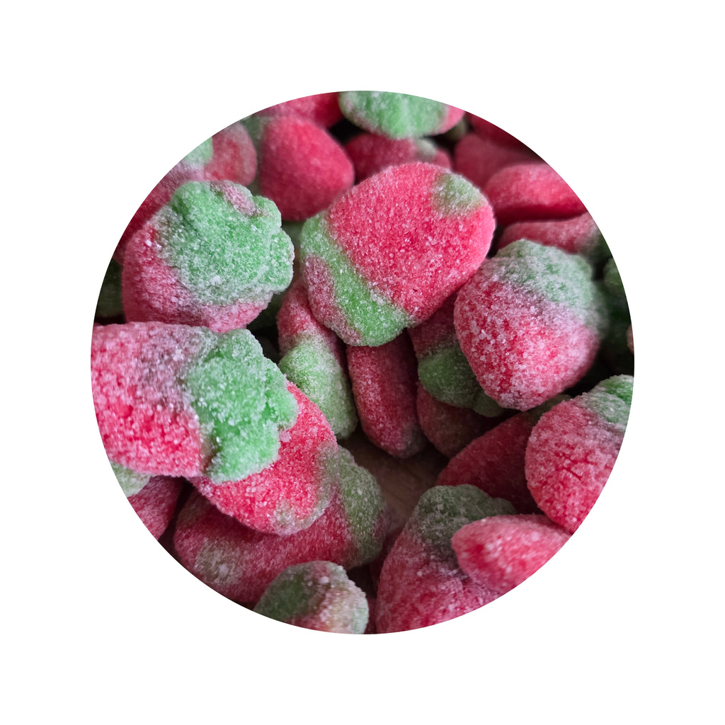 Close-up of pink and green gummy candies.