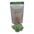 CBD gummies packaging with green and white design on a white background