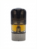 A CCELL disposable vape device with a translucent dark brown top section, amber-colored liquid inside, and a metallic silver base, shown on a plain white background.