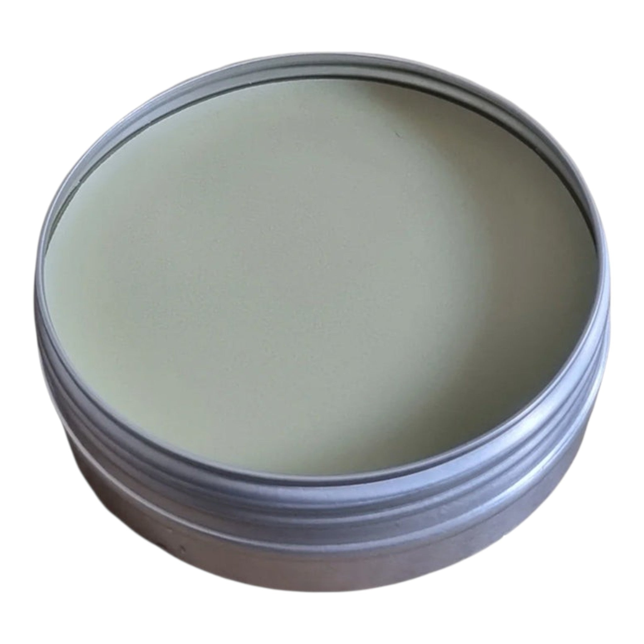 Metallic container with a reflective surface on a white background