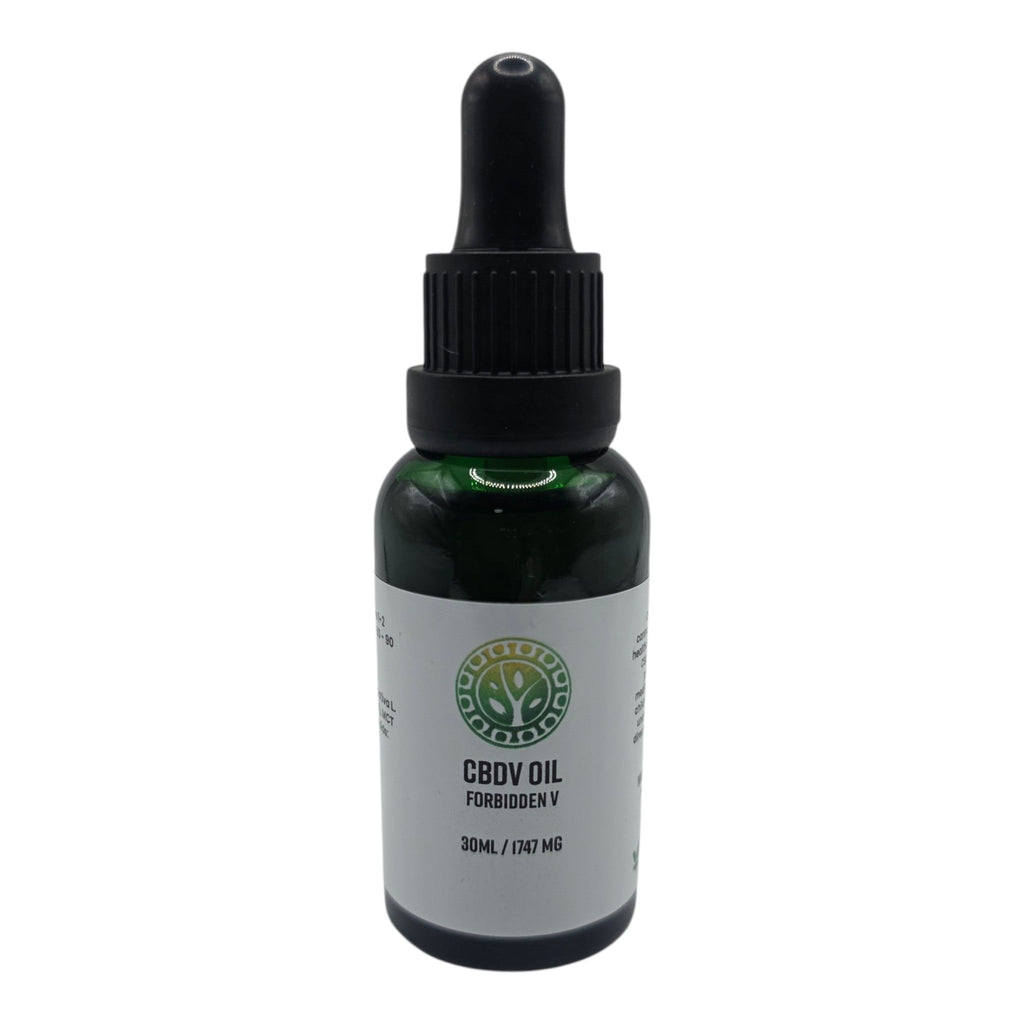CBD oil dropper bottle with label on a white background