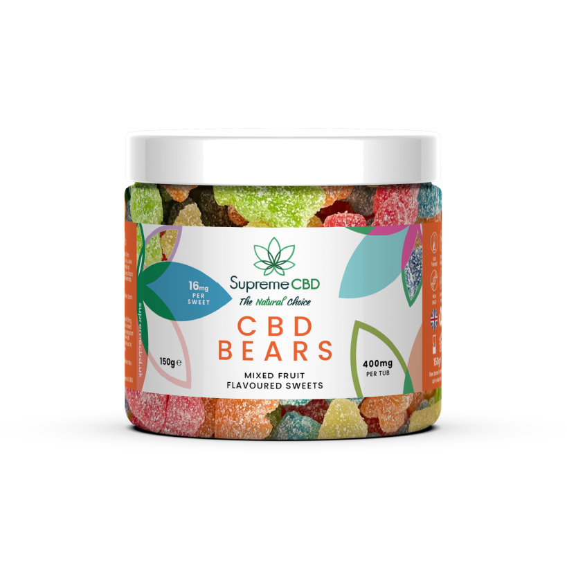 Jar of Supreme CBD CBD Bears on a white background