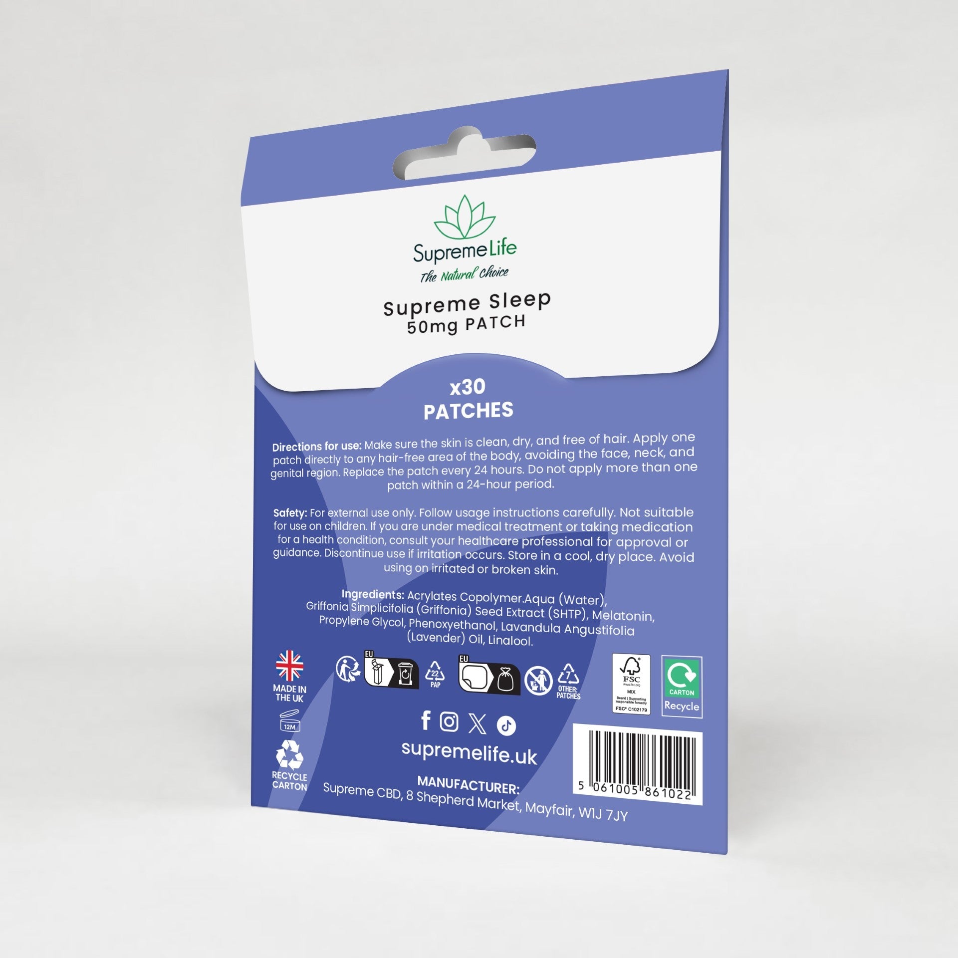 Supreme CBD Sleep Patches 50mg | Overnight Sleep Support Patches UK